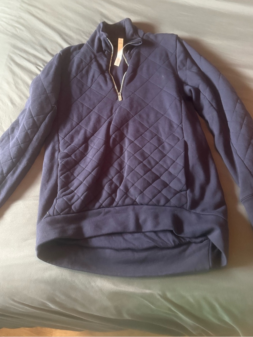 Womans Quilted Half-Zip Pullover Sweater - Navy